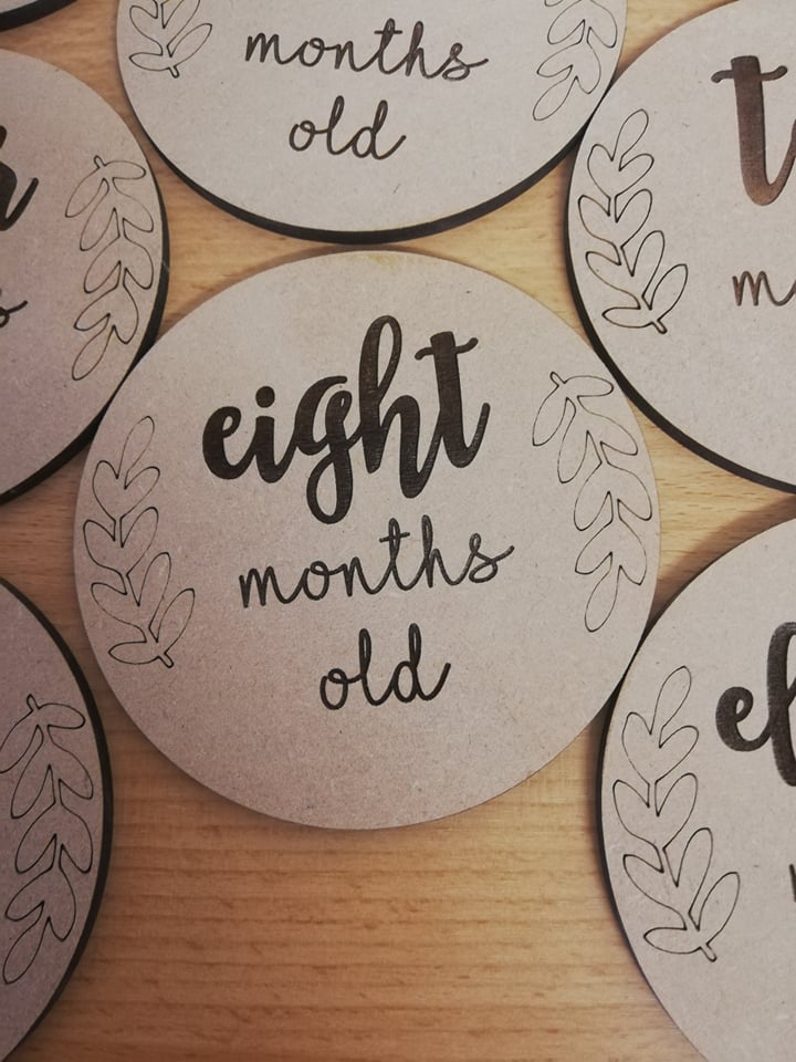 Wooden laser cut and engraved baby milestone plaques